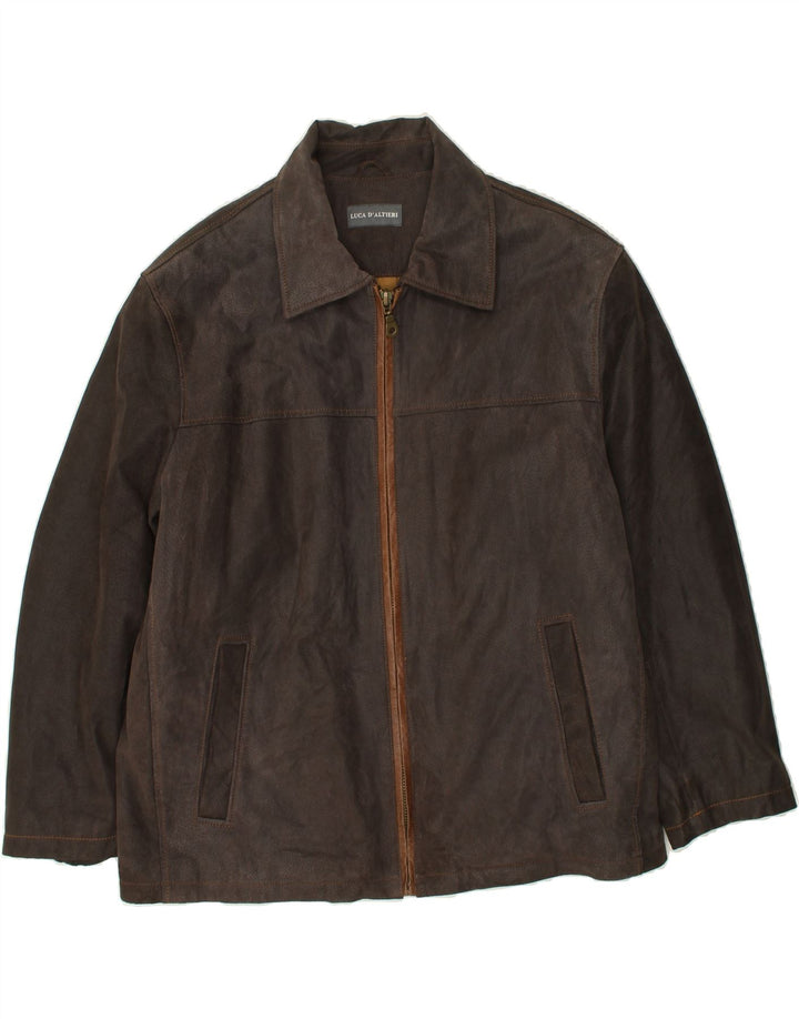 LUCA D'ALTIERI Herren Lederjacke UK 56 3XL Braunes Leder