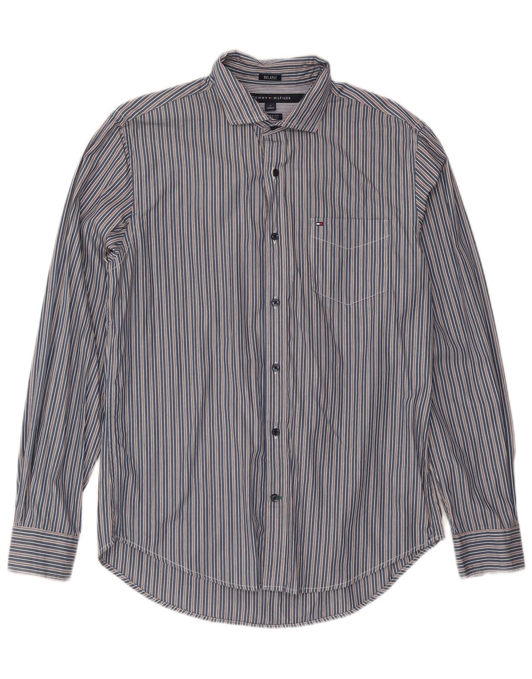 Tommy Hilfiger Herren-Hemd mit individueller Passform, mittelmarineblau, gestreift, Baumwolle