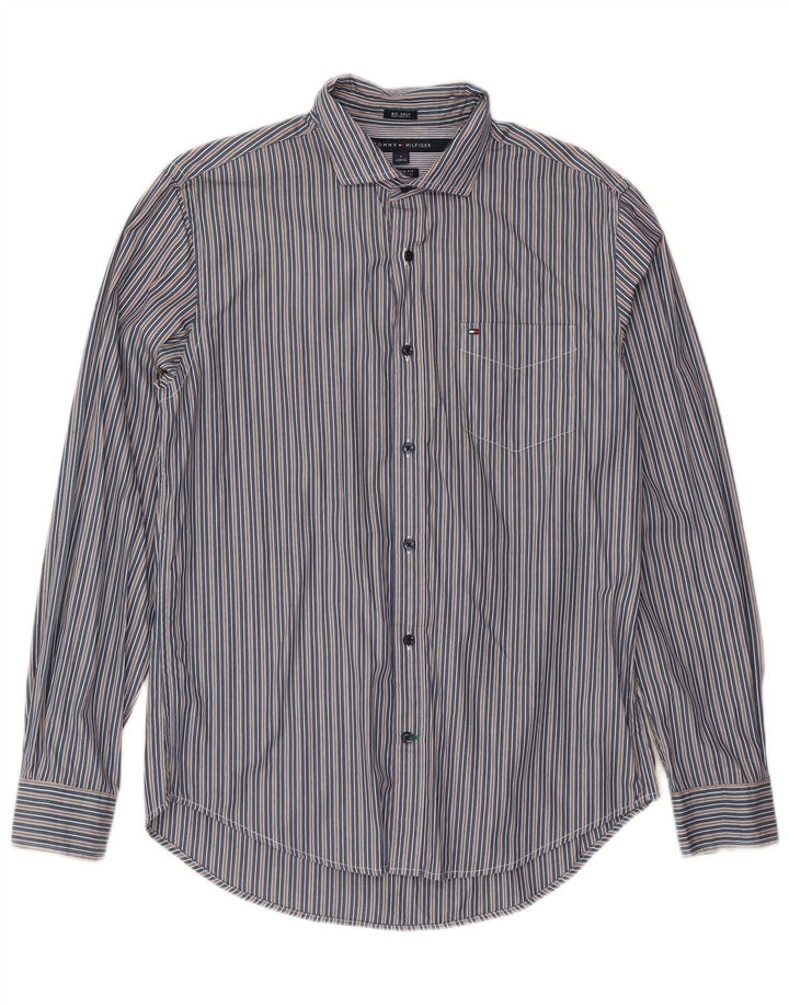 Tommy Hilfiger Herren-Hemd mit individueller Passform, mittelmarineblau, gestreift, Baumwolle