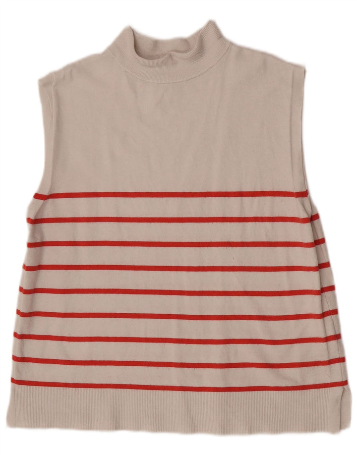 Marks & Spencer Damen Weste Top UK 14 Mittelbeige gestreifte Viskose