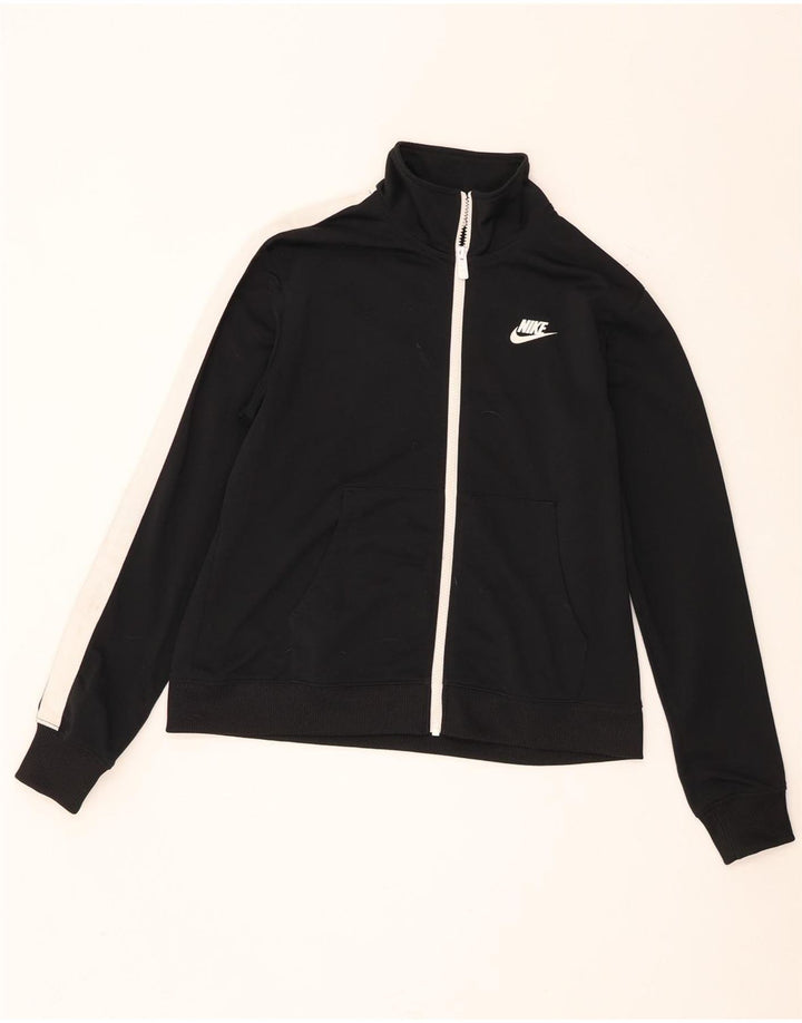 Nike Damen-Trainingsanzug-Top-Jacke UK 14 Mittelschwarzes Colourblock-Polyester