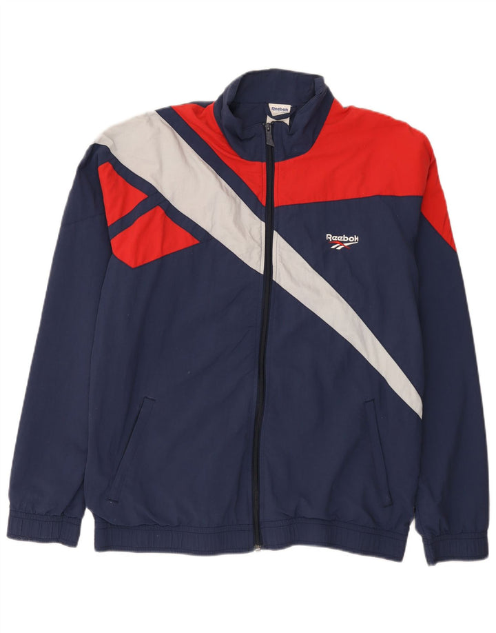 Reebok Herren-Trainingsanzug-Top-Jacke, groß, marineblaues Colourblock-Nylon