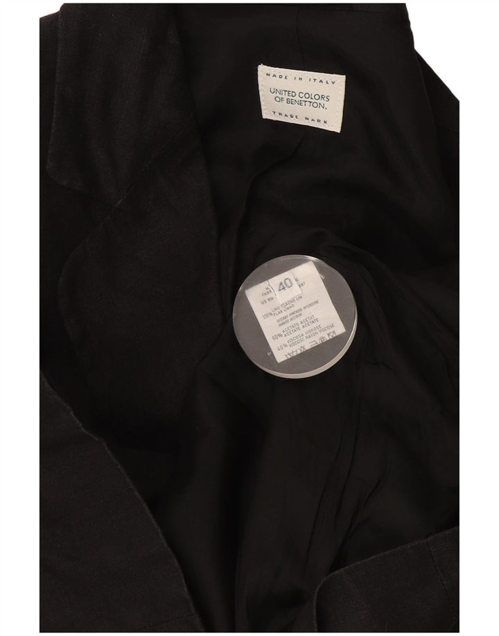 Benetton Damen 2-Knopf-Blazerjacke IT 40 Small Schwarzes Leinen