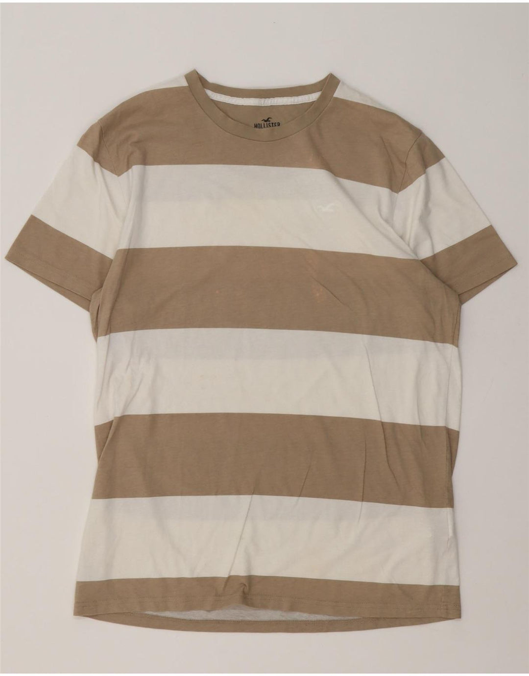 Hollister Herren-T-Shirt-Oberteil aus mittelbraun gestreifter Baumwolle
