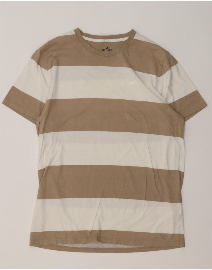 Hollister Herren-T-Shirt-Oberteil aus mittelbraun gestreifter Baumwolle