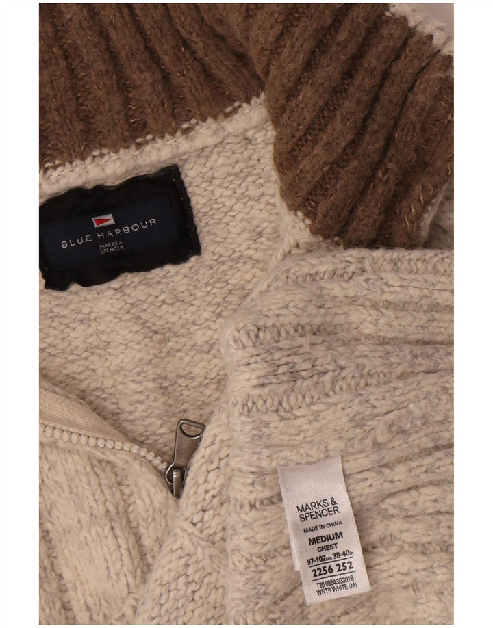 Marks & Spencer Herren Blauer Harbor-Pullover mit Reißverschluss am Hals Mittelbeige