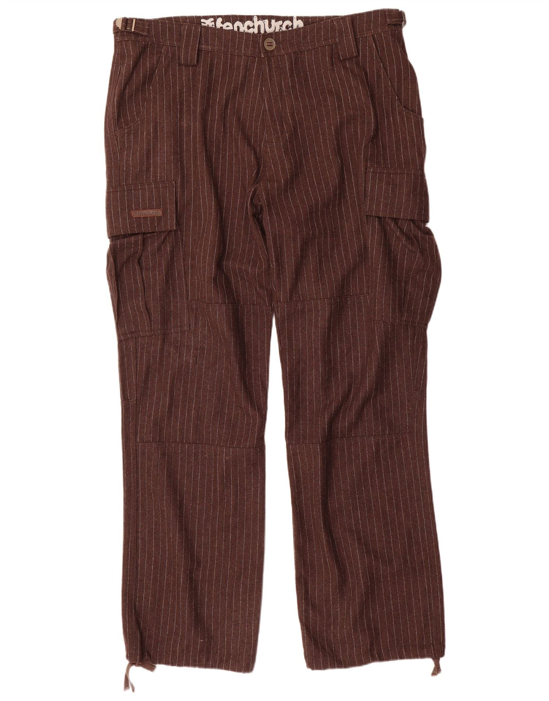 Fenchurch Gerade Herren-Cargohose W36 L33 Braunes Nadelstreifen-Polyester