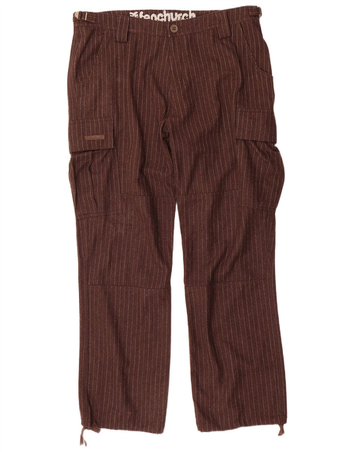 Fenchurch Gerade Herren-Cargohose W36 L33 Braunes Nadelstreifen-Polyester