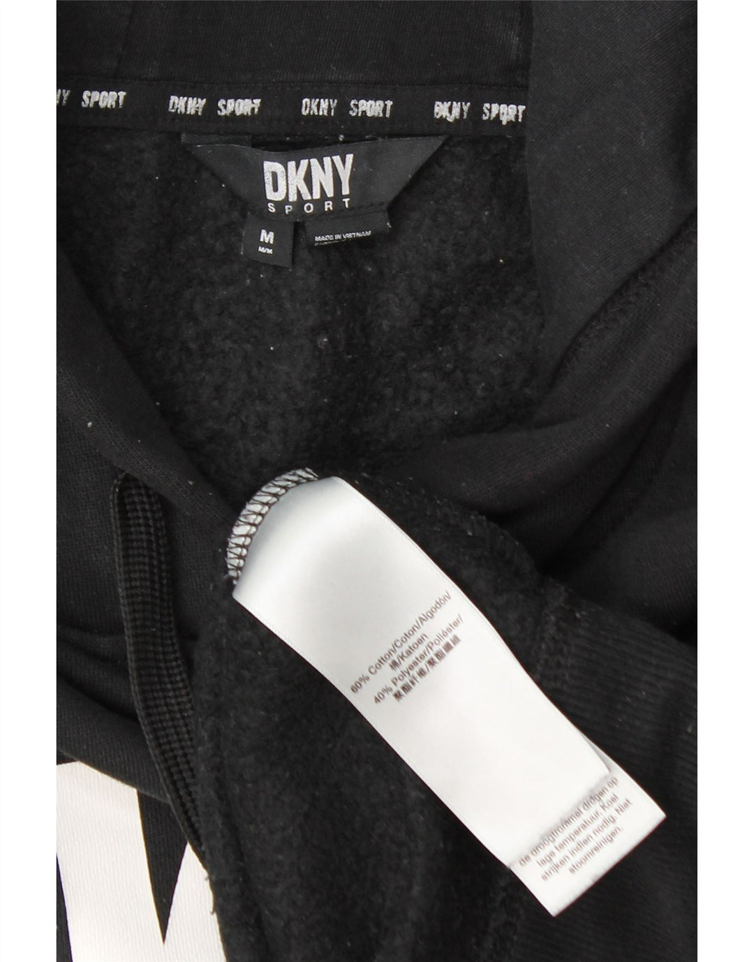 Dkny Womens Oversized Crop Graphic Hoodie Pullover UK 14 Mittelschwarze Baumwolle