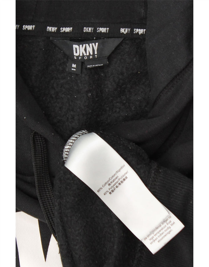 Dkny Womens Oversized Crop Graphic Hoodie Pullover UK 14 Mittelschwarze Baumwolle
