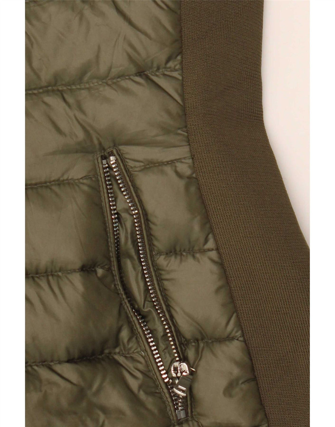 Wattierte Damenjacke von Zara mit Kapuze, UK 12, mittleres Khaki, Farbblock