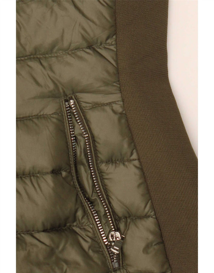 Wattierte Damenjacke von Zara mit Kapuze, UK 12, mittleres Khaki, Farbblock