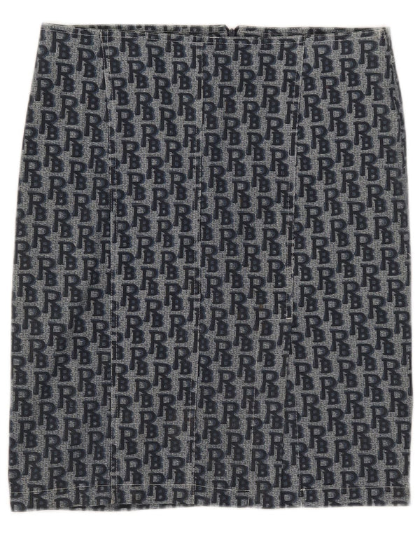 Roccobarocco Damen Grafik-Bleistiftrock IT 46 Large W34 Blaue Baumwolle