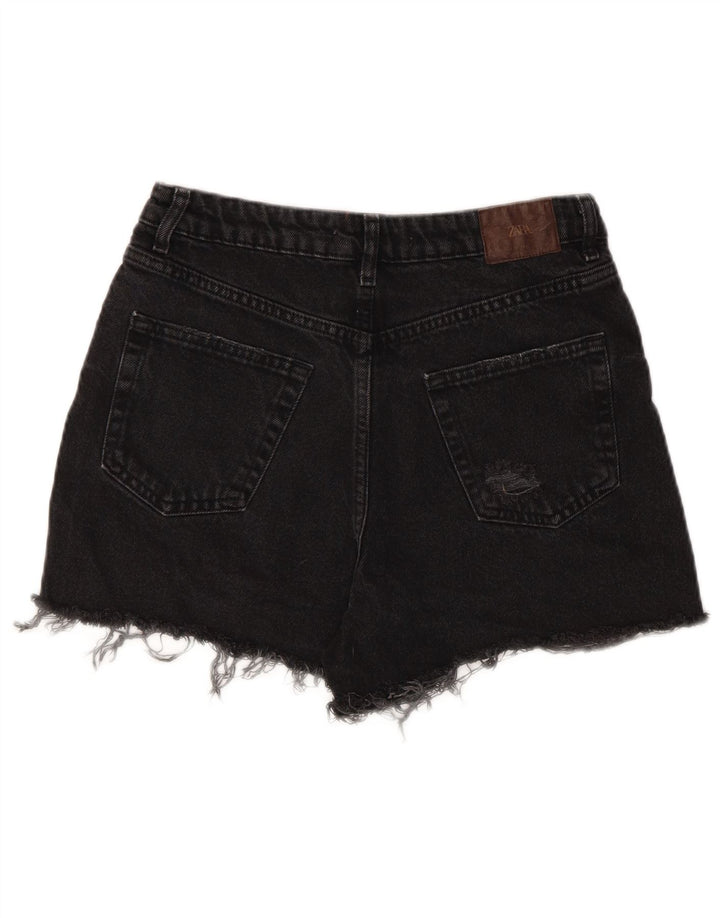 ZARA Damen Distressed Denim Shorts EU 38 Small W28 Schwarz