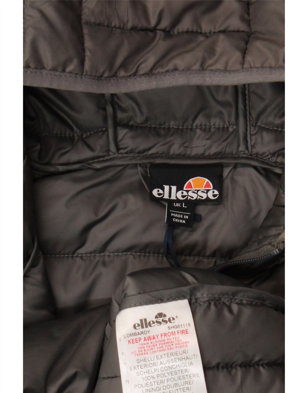 Ellesse Herren-Jacke mit Kapuze, gepolstert, UK 40, Größe L, grau, Polyester