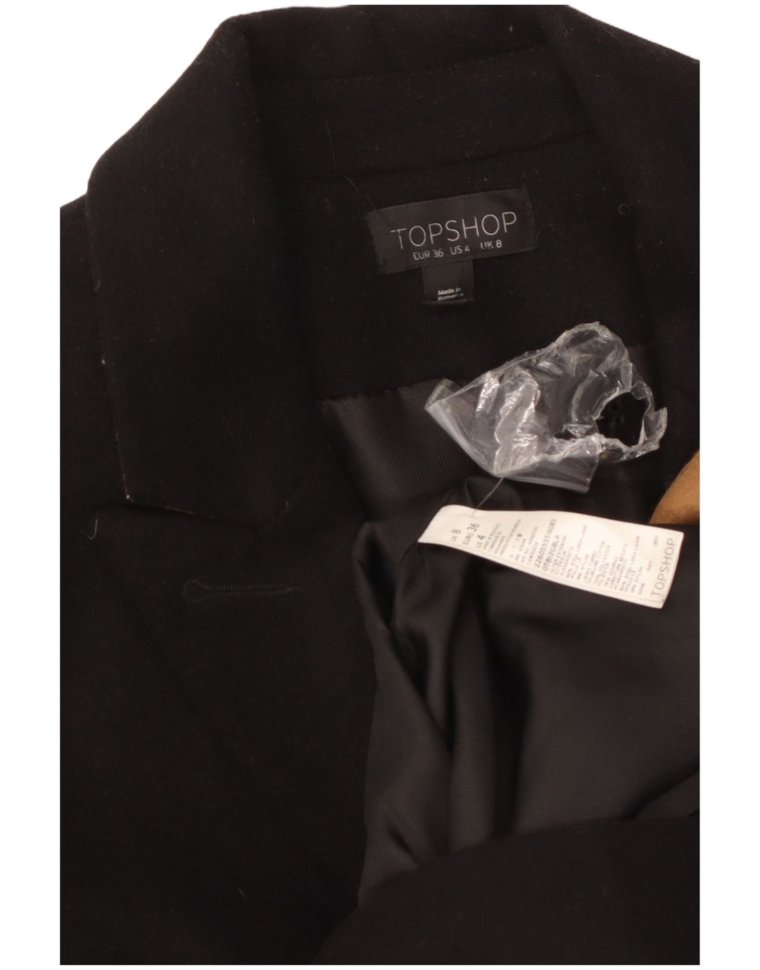 Topshop Damenmantel UK 8 Small Schwarze Wolle