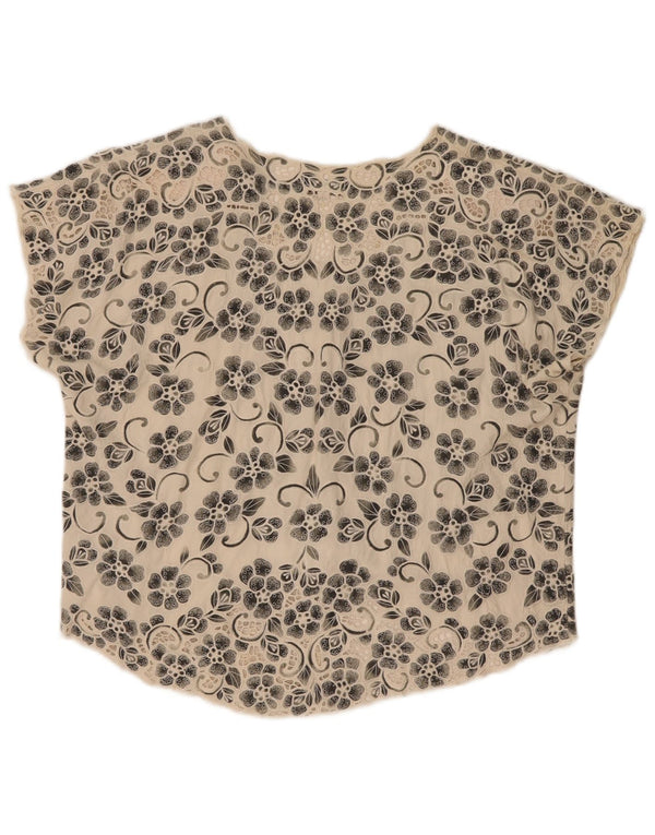 Vintage Damen Hemdbluse UK 16 Large Off White Floral Rayon