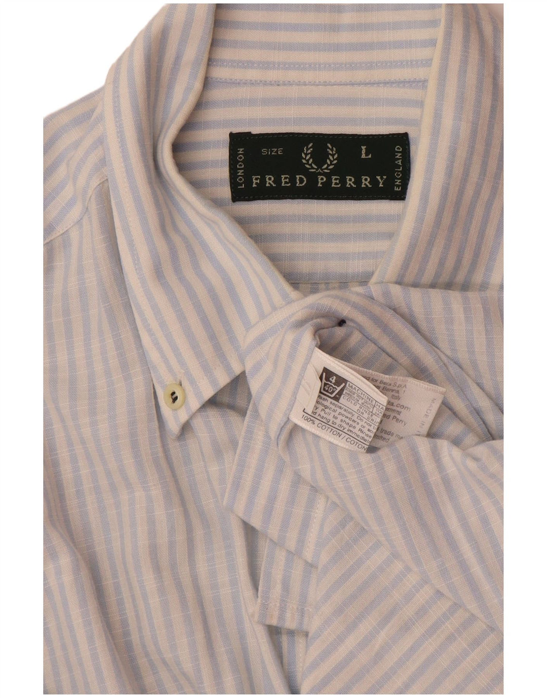 Fred Perry Herrenhemd, groß, blaue Nadelstreifen-Baumwolle