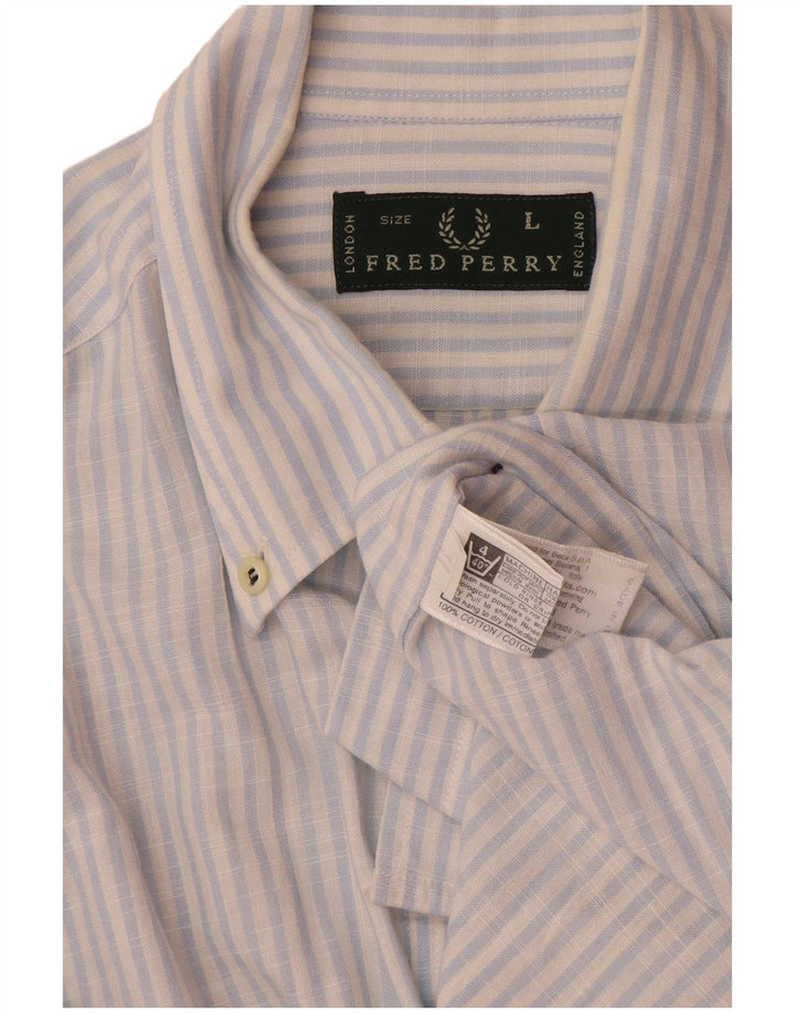 Fred Perry Herrenhemd, groß, blaue Nadelstreifen-Baumwolle
