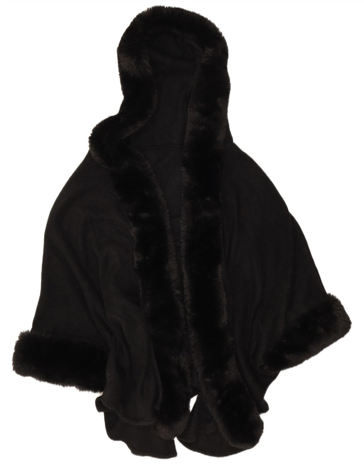 Vintage Damen Poncho-Mantel mit offener Kapuze, Einheitsgröße, Schwarz