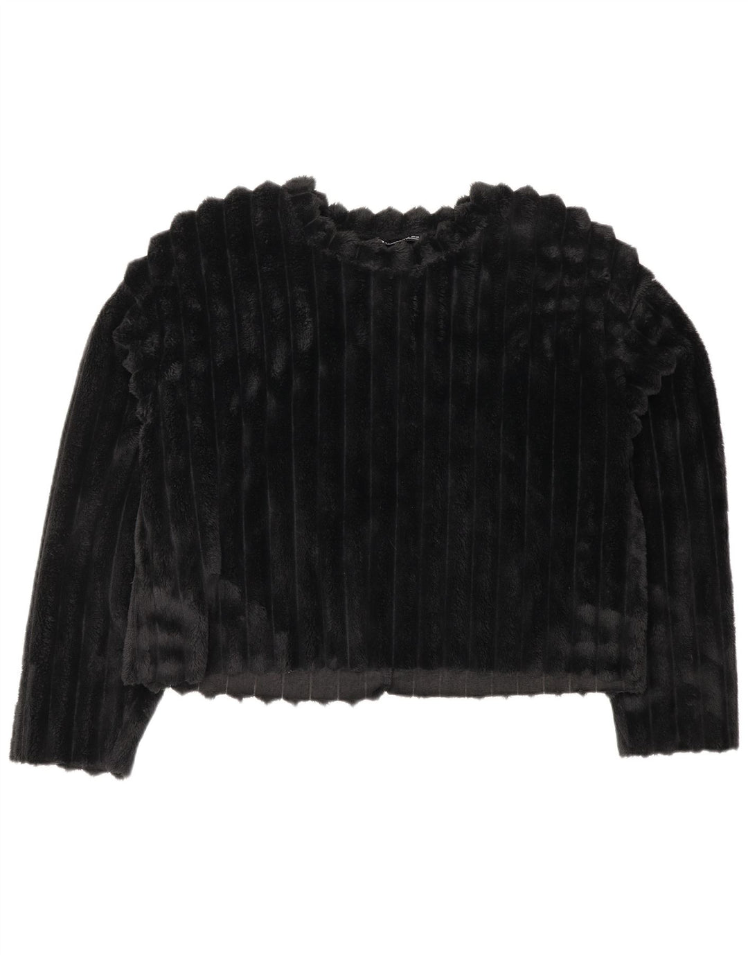 ZARA Damen Crop Fleece Pullover UK 14 Medium Schwarz