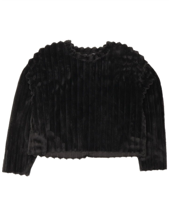 ZARA Damen Crop Fleece Pullover UK 14 Medium Schwarz