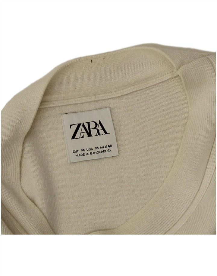 Zara Damen-Pullover mit U-Boot-Ausschnitt, UK 14, mittelweiße Viskose