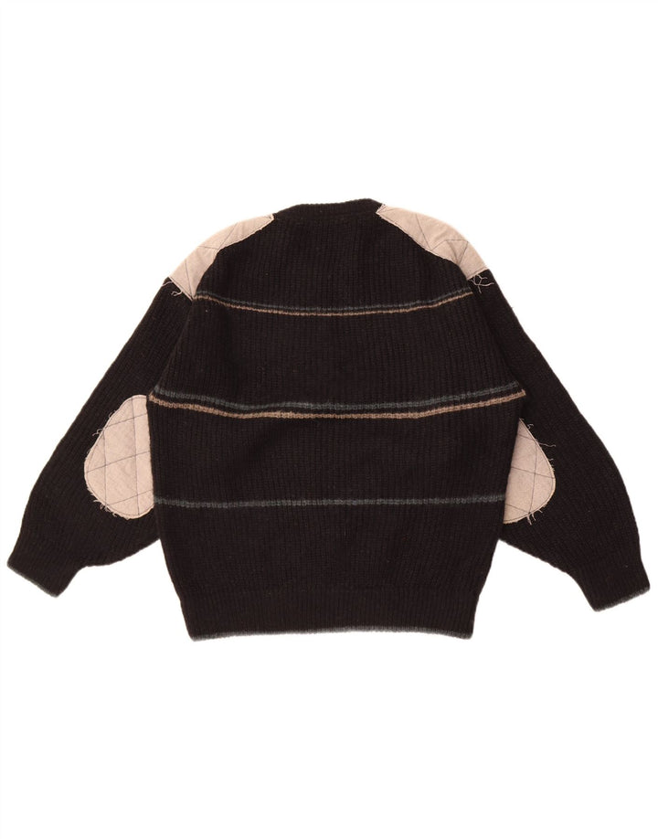 Vintage Herren-Pullover mit Rundhalsausschnitt, Mittelschwarz, Farbblock