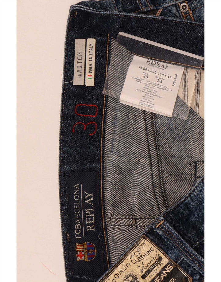 Replay Herren Waitom Straight Jeans W30 L34 Marineblau Baumwolle