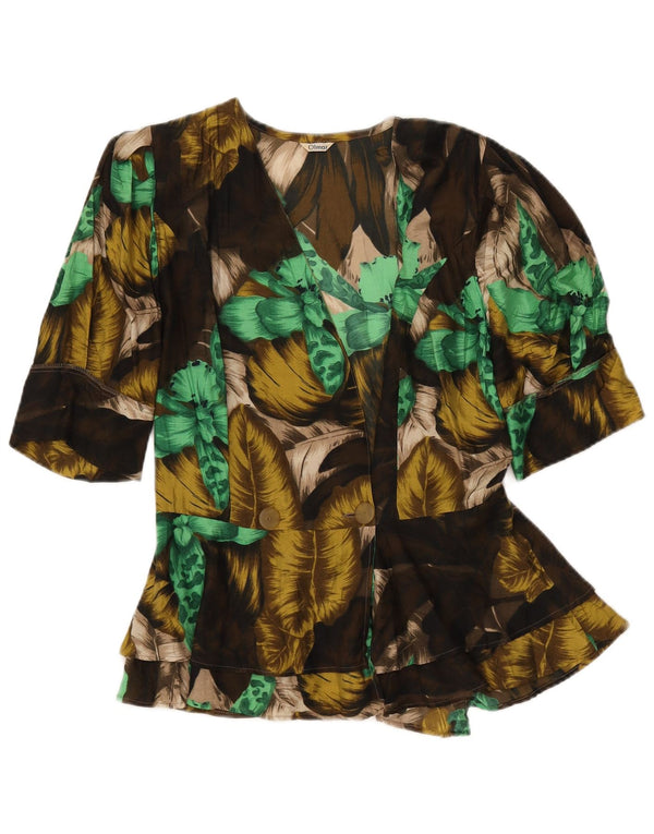 VINTAGE Damen Kurzarm-Hemdbluse IT 42 Medium Khaki Floral