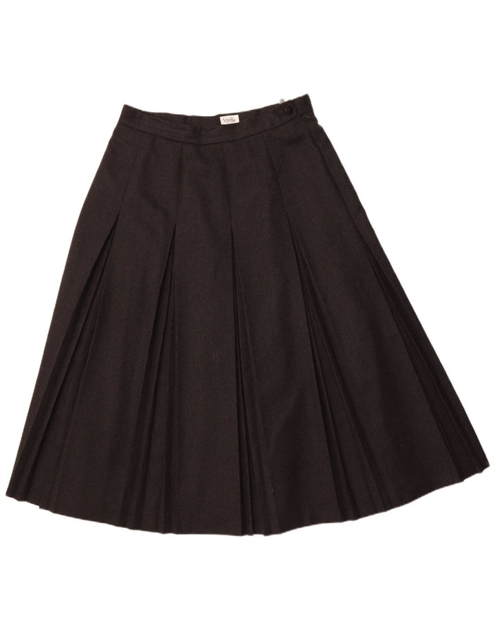 VIYELLA Damen Faltenrock UK 16 Large W32 Graue Schurwolle