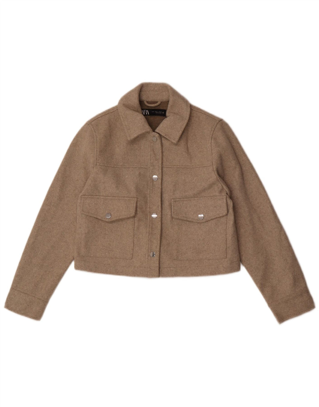 Zara Damen Crop Bomberjacke UK 10 Small Beige Flecked