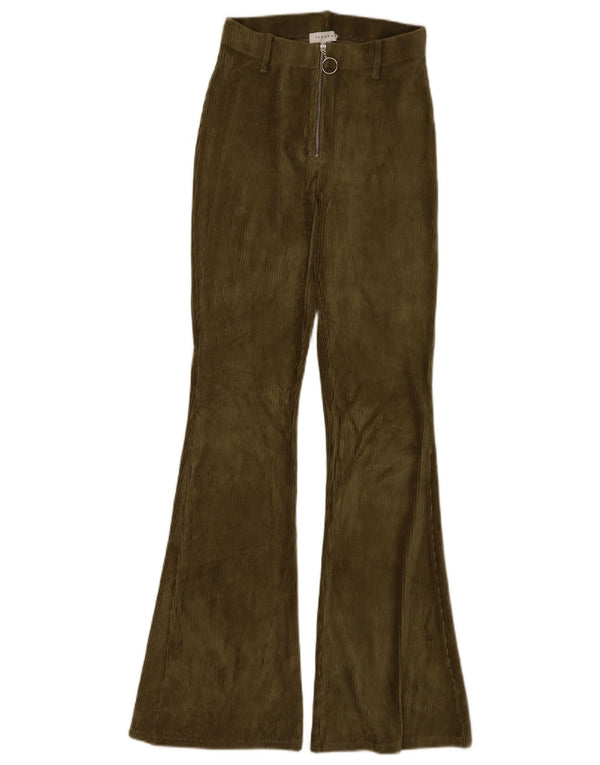 Topshop Damen Flare Cordhose UK 6 XS W24 L32 Khaki Baumwolle