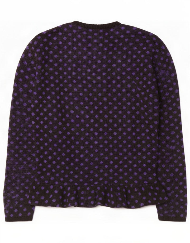 Vintage Womens Abstract Pattern Boat Neck Jumper Sweater UK 14 Medium Black