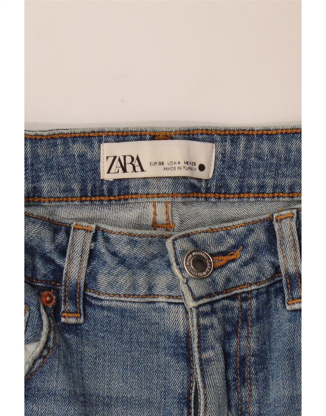 ZARA Damen Distressed Straight Jeans EU 36 XS W26 L32 Blau