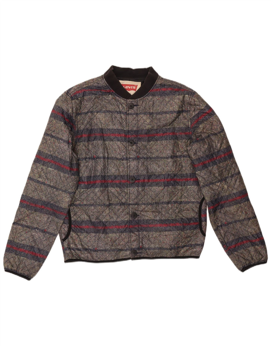 Levi's Herren Steppjacke UK 40 Große grau gestreifte Baumwolle