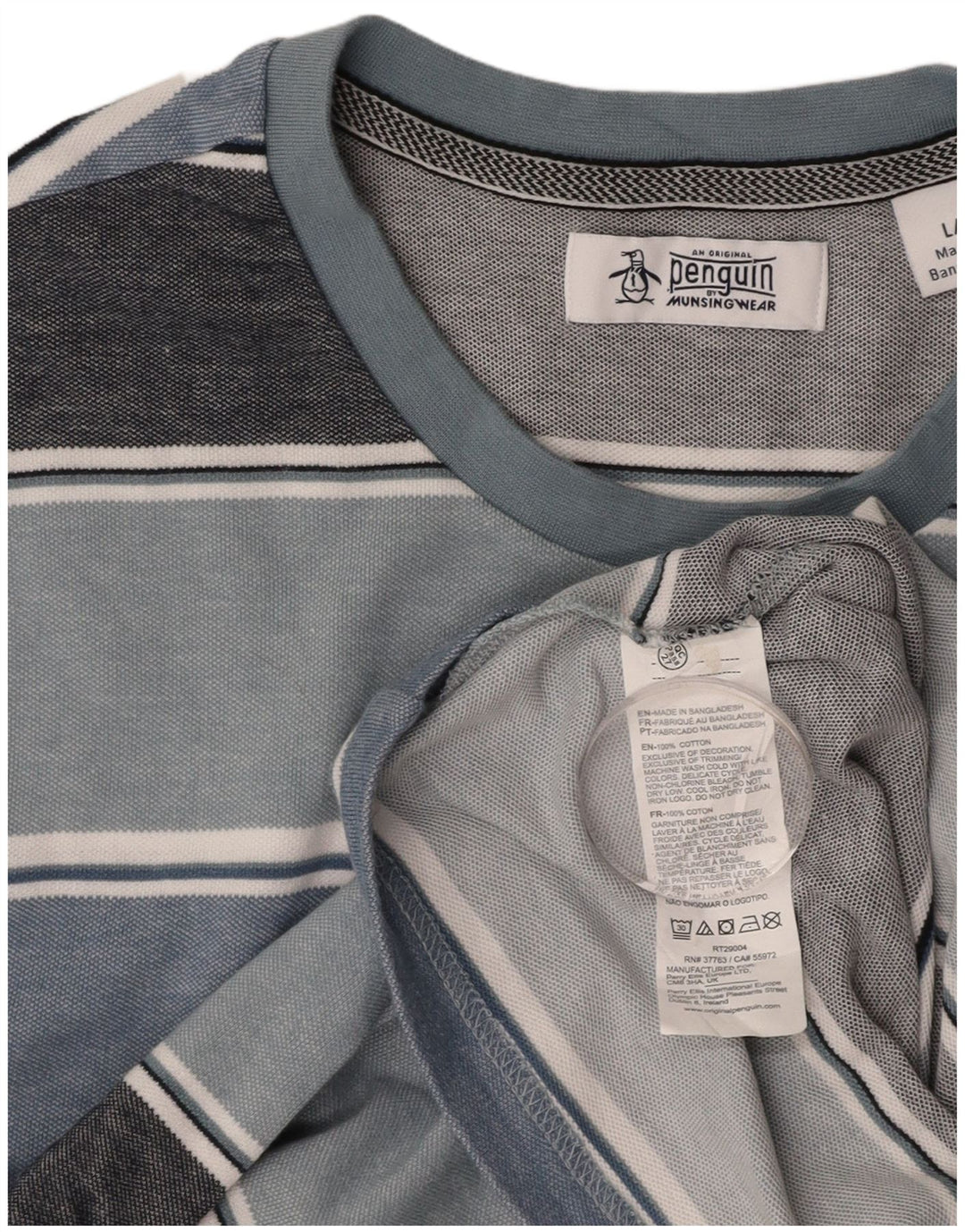 PINGUIN Herren-T-Shirt-Oberteil, groß, blau gestreift, Baumwolle