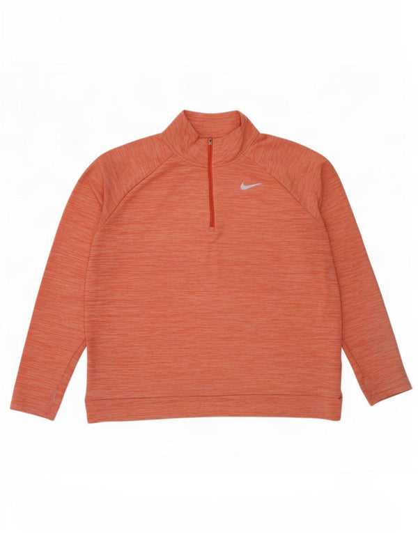 Nike Damen Dri Fit Zip Neck Sweatshirt Pullover UK 18 XL Orange meliert