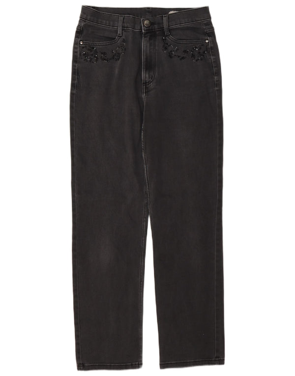 Marks & Spencer Damen Straight Jeans UK 10 Small W27 L28 Graue Baumwolle