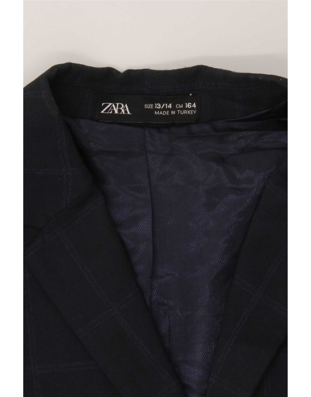 Zara Jungen-Blazer mit 2 Knöpfen, 13–14 Jahre, marineblau kariertes Polyester