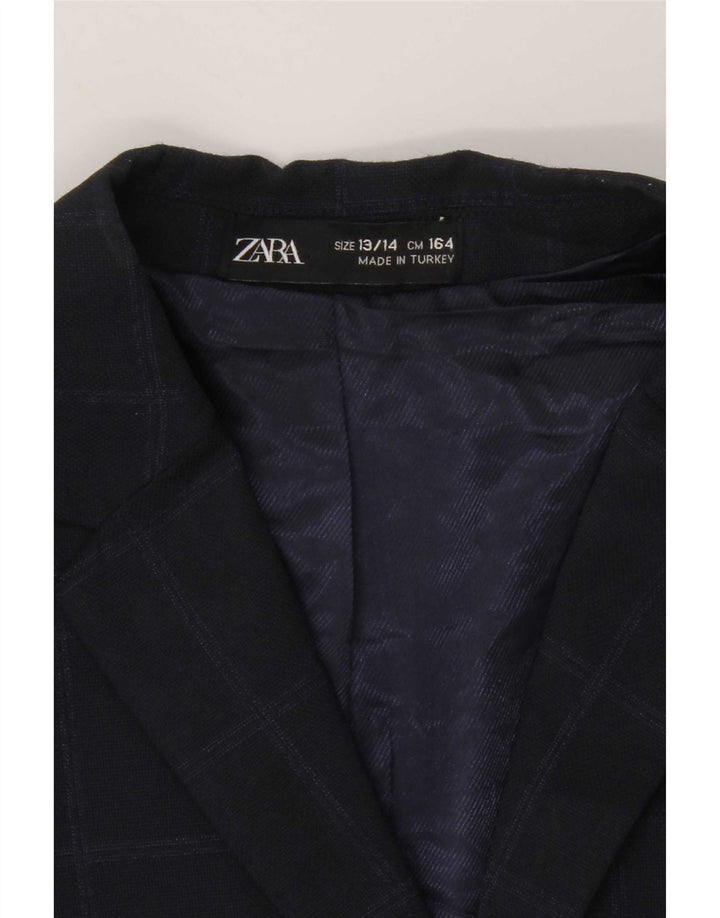 Zara Jungen-Blazer mit 2 Knöpfen, 13–14 Jahre, marineblau kariertes Polyester