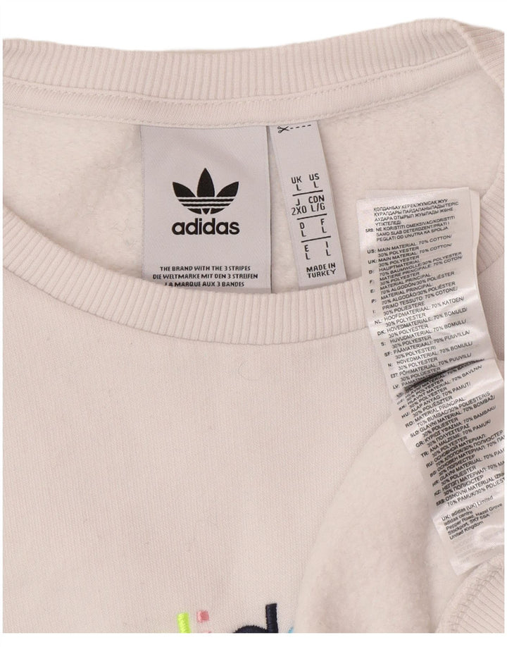 ADIDAS Mens Graphic Sweatshirt Jumper Large White Cotton