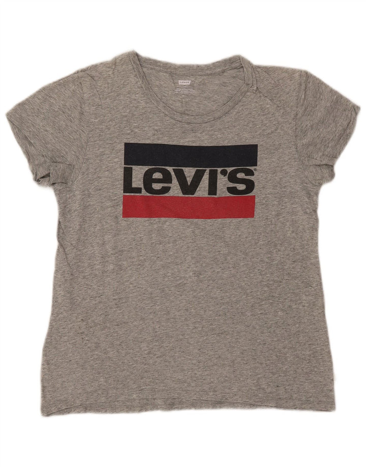 LEVI'S Damen Grafik-T-Shirt-Oberteil UK 12 Mittelgrau meliert