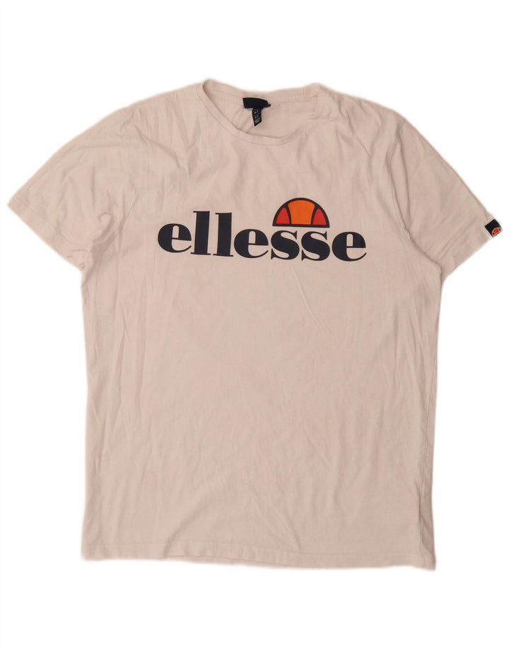 Ellesse Herren-T-Shirt mit Grafik, Größe L, aus weißer Baumwolle