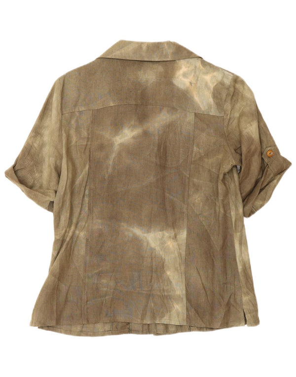 Vintage Damen Kurzarm-Hemdbluse UK 12 Medium Khaki Tie Dye Seide