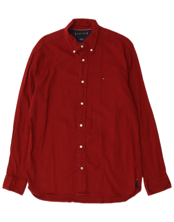 Tommy Hilfiger Mens Regular Fit Shirt Large Burgundy Cotton