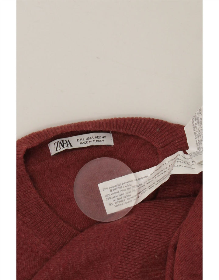 Zara Herren-Pullover mit Rundhalsausschnitt, groß, burgunderfarbenes Polyamid