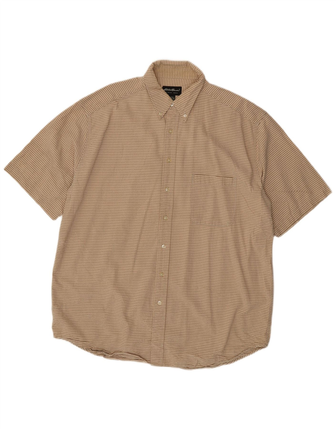 EDDIE BAUER Herren-Kurzarmhemd XL, beige, kariert, Baumwolle