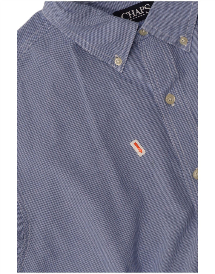 CHAPS Mens Short Sleeve Shirt Large Blue Houndstooth Cotton