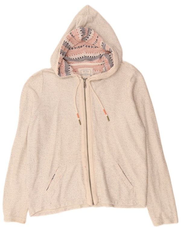 Fat Face Damen-Kapuzenpullover mit Reißverschluss, UK 14, Größe L, beige gefleckte Baumwolle